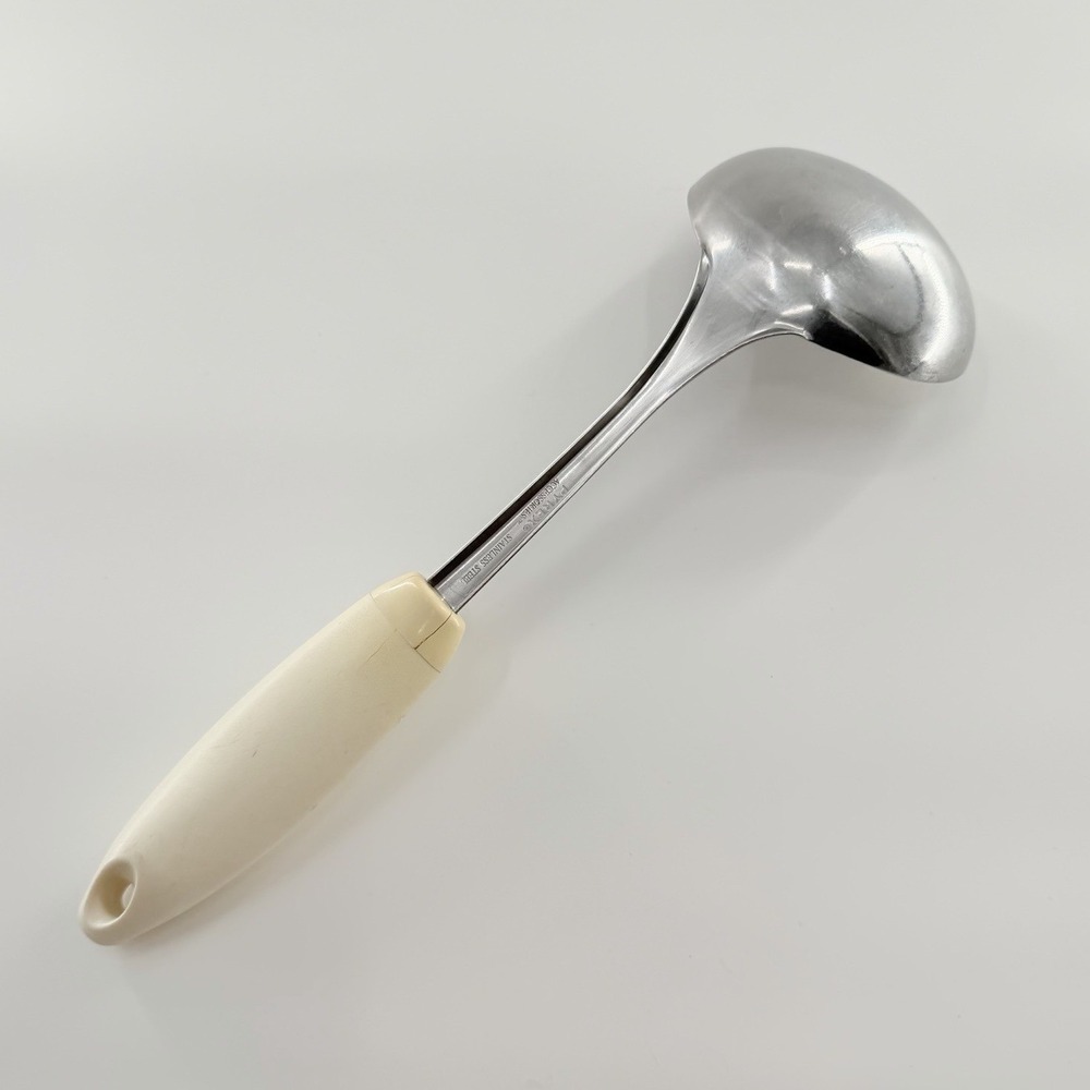 Vintage Pyrex Stainless Steel Soup Ladle White Handle 11.5" 80s 90s Kitchen Tool - Picture 3 of 8